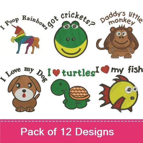 Rainbow Unicorn & Funny Animal Embroidery Bundle – Kid-Friendly Designs (12 Designs)