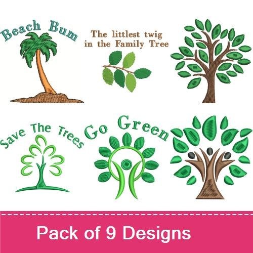 Nature and Trees Embroidery Designs Bundle – Family Tree, Save The Trees, Go Green & More (9 Designs)