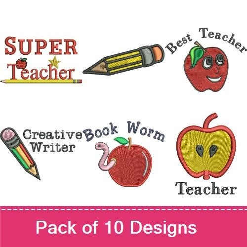 Teacher Appreciation Embroidery Designs Bundle – Super Teacher, Best Teacher, I Love Teachers & More (10 Designs)