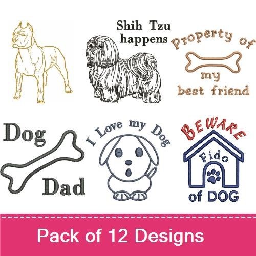 Dog Breed & Accessories Embroidery Bundle – Shih Tzu, Boxer & More (12 Designs)