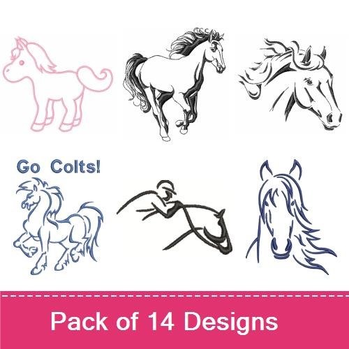 Horse Themes Embroidery Designs Bundle – Horse Rider, Unicorn, Born to Ride & More (13 Designs)