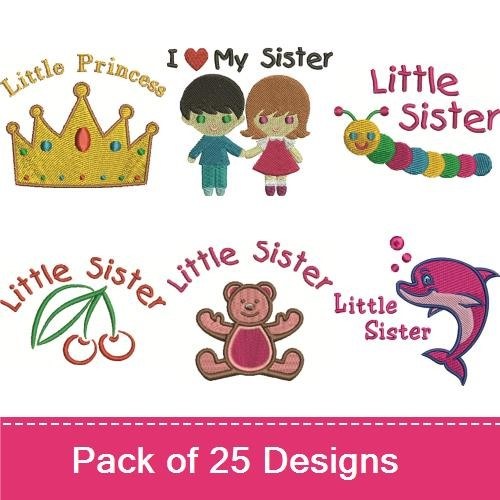 Sister & Princess Embroidery Designs Bundle – Little Sister, Big Sister, Teddy Bear & More (23 Designs)