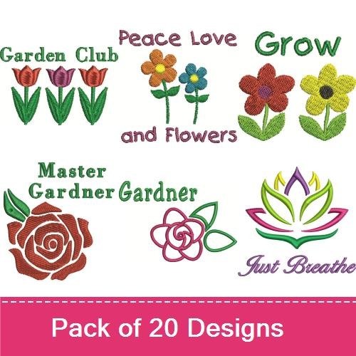Floral Inspiration Embroidery Designs Bundle – I Wet My Plants, Life is Good, Peace Flower & More (15 Designs)
