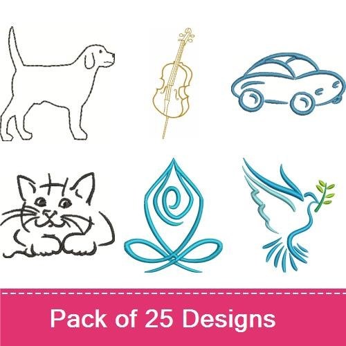 Dog Silhouette & Violin Embroidery Bundle – Cat, Car & More (25 Designs)