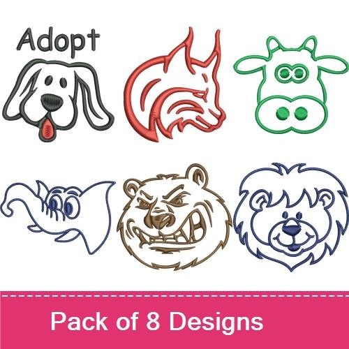Animal Embroidery Bundle – Dog, Wolf, Cow & More (8 Designs)