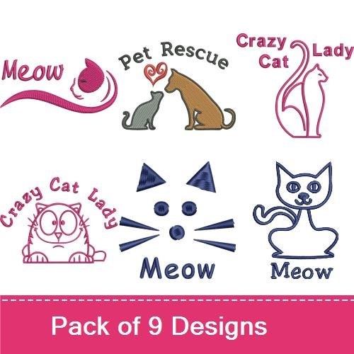 Cat Themed Embroidery Bundle – Pet Rescue & Crazy Cat Lady (9 Designs)