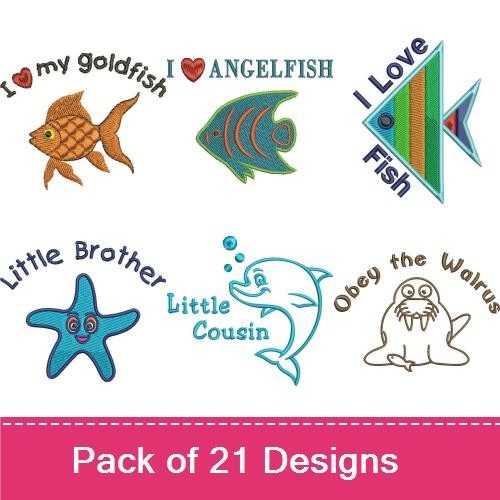 Cute Fish & Sea Life Embroidery Designs Bundle – I Pinch Crab, I Love Clownfish, Got Fish? & More (16 Designs)