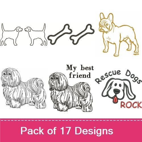 Dog Embroidery Bundle – French Bulldog, Lhasa Apso & More (17 Designs)