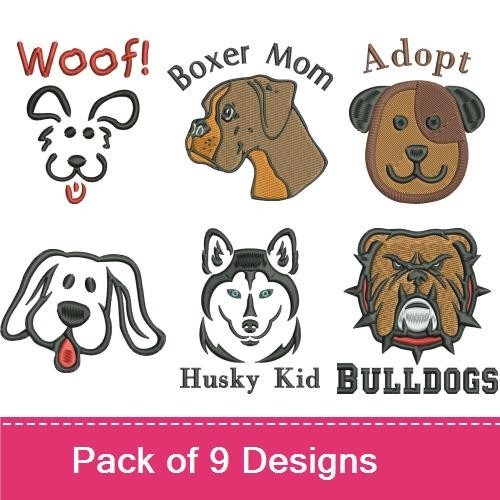 Dog-Themed Embroidery Bundle – Woof, Boxer Mom, and More (9 Designs)