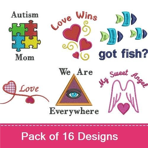 Autism Puzzle Piece & Love Wins Embroidery Bundle – Heart & Fish Designs (16 Designs)