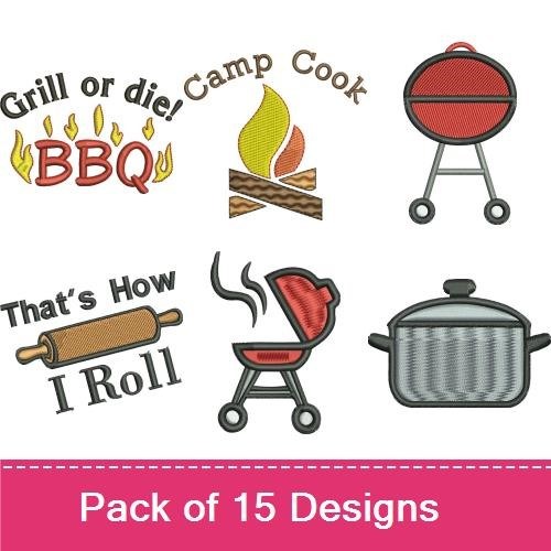 Chef & Grill Cooking Embroidery Designs Bundle – That's How I Roll, Grill Master, Baking Queen & More (14 Designs)