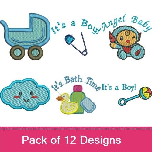 Baby Boy Essentials Embroidery Designs Bundle – Baby Bottle, Pacifier, It's a Boy! & More (11 Designs)