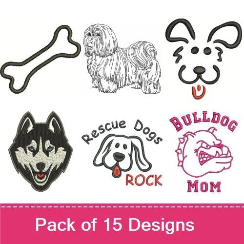 Dog Breed Embroidery Bundle – Lhasa Apso & Bulldog (15 Designs)