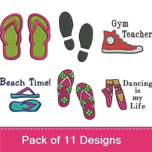 Footwear Embroidery Designs Bundle – Flip Flops with Shamrocks, Cowgirl Boots, High Heels & More (11 Designs)