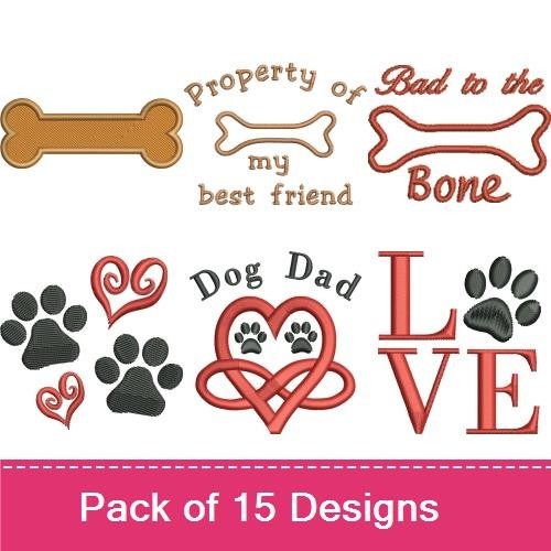 Dog Embroidery Bundle – Paw Print & Love Designs (15 Designs)