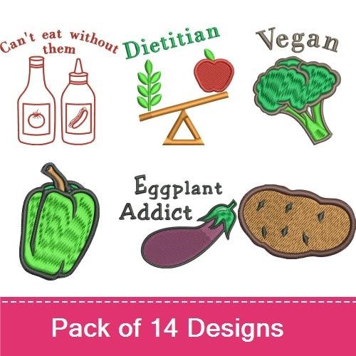 Vegetable Themed Embroidery Designs Bundle – Bite Me Carrot, Eat Your Veggies, Pumpkin Power & More (13 Designs)