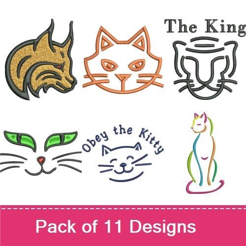 Cat Face Embroidery Bundle – Wildcat, Lion & More (11 Designs)