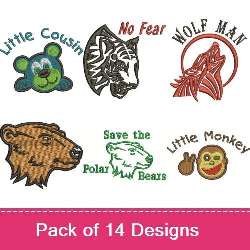 Animal Themed Embroidery Bundle – Bears, Tigers & Monkeys (14 Designs)