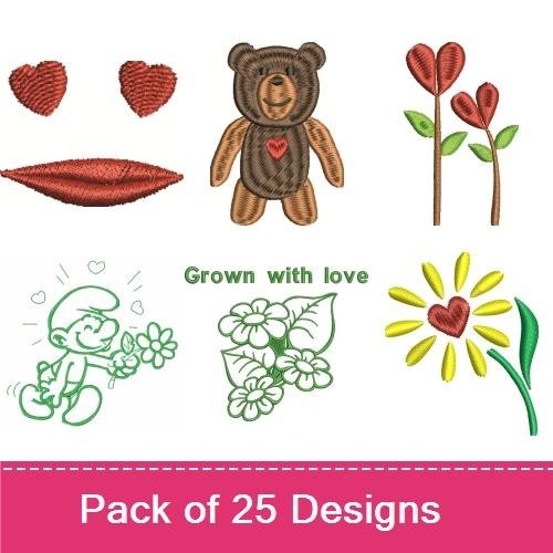 Hearts and Flowers Embroidery Designs Bundle – Heart Bouquet, Swirling Rose, Floral Heart & More (25 Designs)
