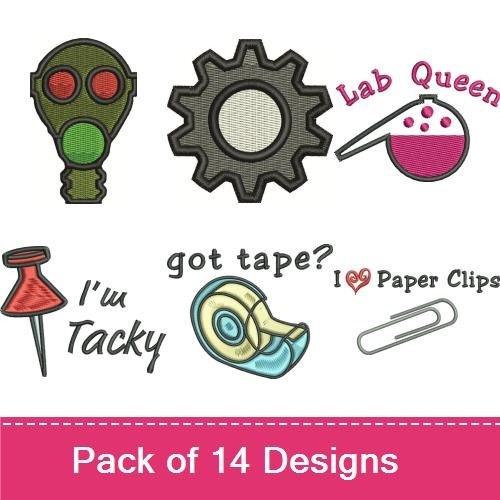 Science & Tools Embroidery Designs Bundle – Fire Truck, Lab Queen, Gear & More (12 Designs)