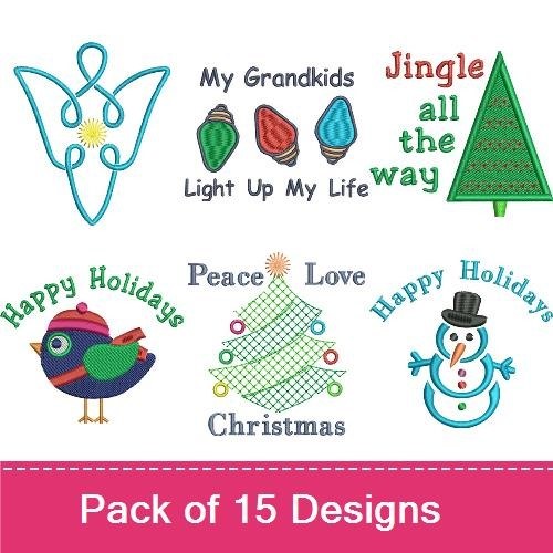 Festive Holiday Embroidery Designs Bundle – Light Bulb Ornament, Christmas Tree, Santa's Helper & More (15 Designs)