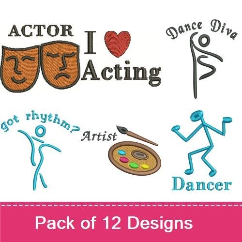 Arts and Dance Embroidery Designs Bundle – Dance, Actor Masks, I Love Acting & More (10 Designs)