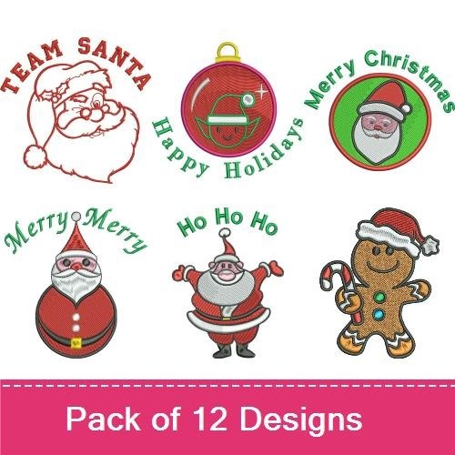 Santa Claus & Gingerbread Man Embroidery Designs Bundle – Santa with Ho Ho Ho, Merry Christmas, & More (6 Designs)