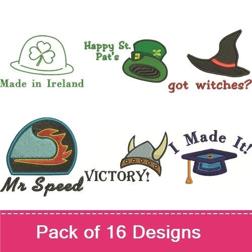 Celebratory Hat Embroidery Designs Bundle – Cinco de Mayo, Graduation Cap, Drinking Team & More (12 Designs)