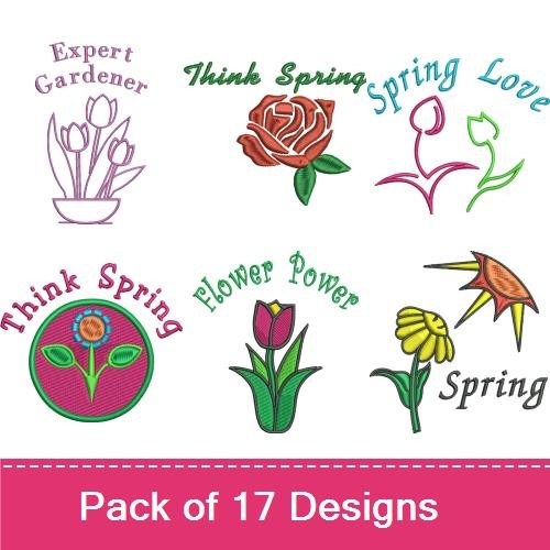 Spring Floral Embroidery Designs Bundle – Smiling Flower, Think Spring Flower, Garden Girl & More (10 Designs)
