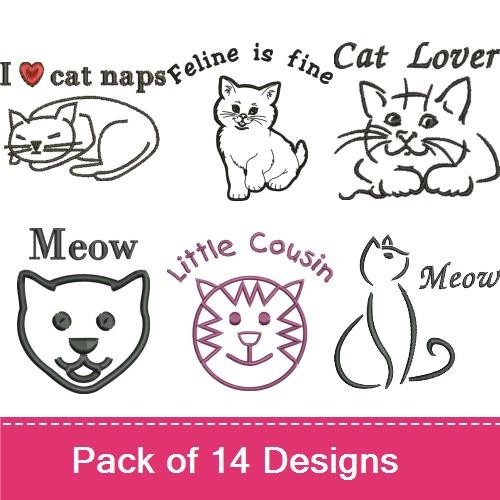 Redwork Cat-Themed Embroidery Designs Bundle – Meow Design, Cat Lady, Playful Kitten & More (12 Designs)