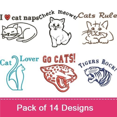 Redwork Cat Embroidery Designs Bundle – I Love Cat Naps, Check Meowt!, Cats Rule & More (14 Designs)