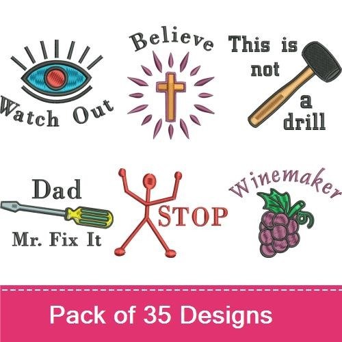 Fun and Quirky Sayings Embroidery Designs Bundle – We Love Camping, Kiss me I'm German, Got Frogs? & More (33 Designs)