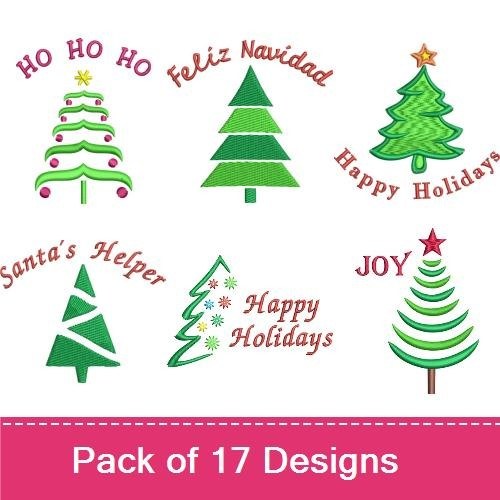 Christmas Tree Embroidery Designs Bundle – Decorated Tree, Merry Christmas, Happy Holidays & More (13 Designs)