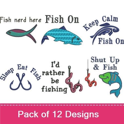 Fishing Sayings Embroidery Designs Bundle – I'd Rather Be Fishing, Fishaholic, Keep Calm & More (11 Designs)