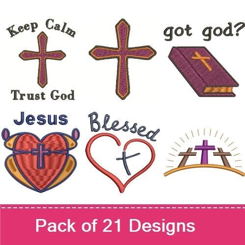 Faith and Crosses Embroidery Designs Bundle – Open Bible, Walk with God, Heart Cross & More (20 Designs)