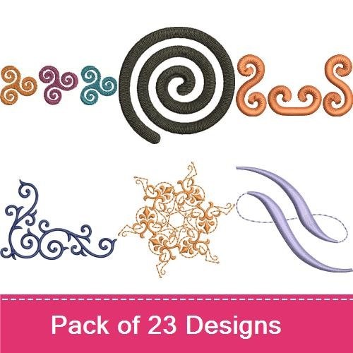 Colorful Swirls & Floral Motifs Embroidery Designs Bundle – Swirl Motif 1, Floral Swirl, Colorful Floral Shape 1 & More (23 Designs)