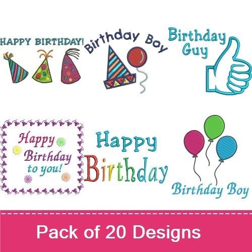 Birthday Celebration Embroidery Designs Bundle – Happy Birthday Cake, Balloons, Cupcake Maniac & More (19 Designs)