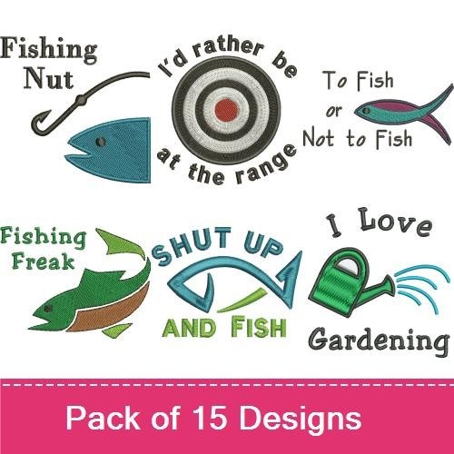 Fishing & Outdoor Embroidery Designs Bundle – Fishing Addict, Got Worms?, Happy Camper & More (11 Designs)