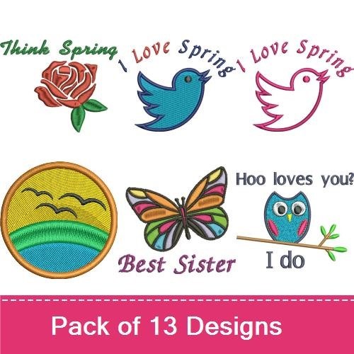 Spring Birds & Nature Embroidery Designs Bundle – Love Spring, Think Spring, Blue Bird & More (11 Designs)