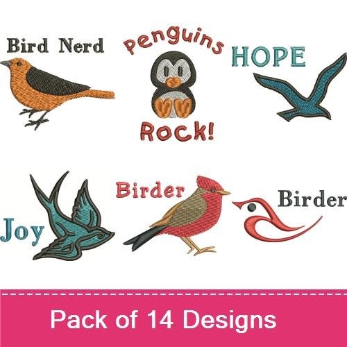 Bird-Themed Embroidery Designs Bundle – I Love Books Owl, Owls Rock, Life Is Good Hummingbird & More (12 Designs)