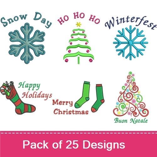 Christmas Icons Embroidery Designs Bundle – Christmas Tree, Santa Hat, Snowman & More (17 Designs)