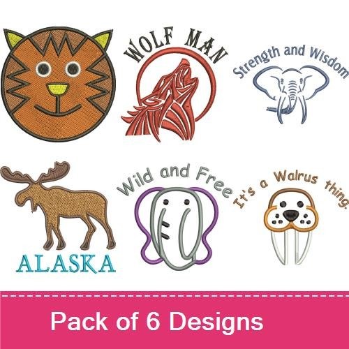 Wolf Man & Elephant Embroidery Bundle – Nature & Wildlife (6 Designs)
