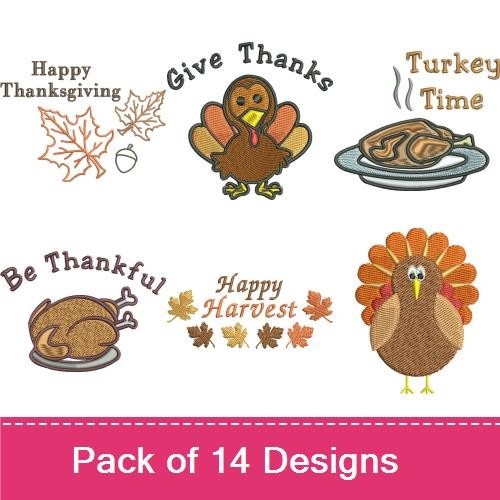 Thanksgiving & Fall Harvest Embroidery Designs Bundle – Pumpkin, Turkey, Scarecrow & More (13 Designs)