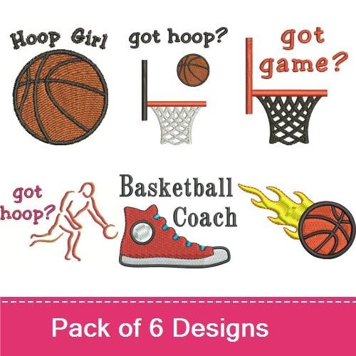 Basketball Embroidery Designs Bundle – Basketball with Flames, Hoop Girl, Got Game? & More (6 Designs)
