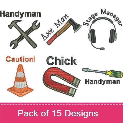 Handyman Tools and Safety Embroidery Designs Bundle – Scissors, Wrench, MR. FIX IT & More (14 Designs)