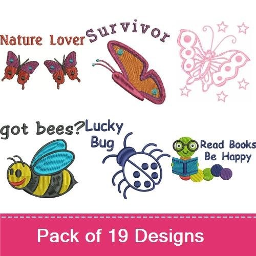 Butterflies and Bugs Embroidery Designs Bundle – Reading Caterpillar, Peace Butterfly, Big Sister Butterfly & More (16 Designs)