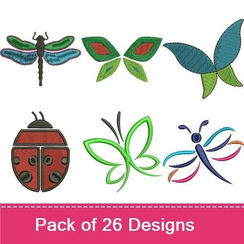 Colorful Bugs and Butterflies Embroidery Designs Bundle – Butterfly, Dragonfly, Ladybug & More (26 Designs)