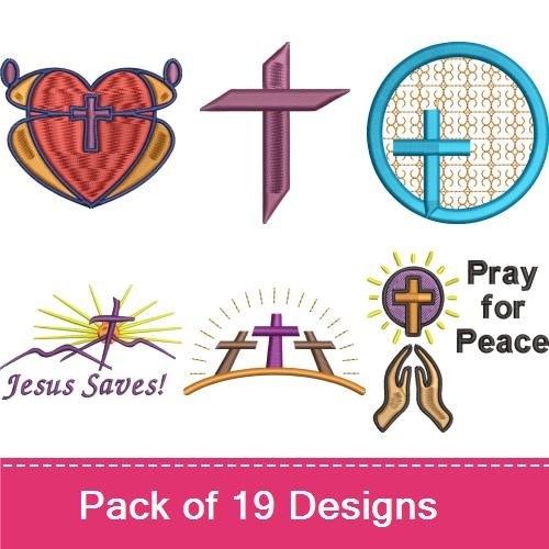 Faith and Crosses Embroidery Designs Bundle – Cross with Sun, Jesus Saves!, Radiating Cross & More (18 Designs)