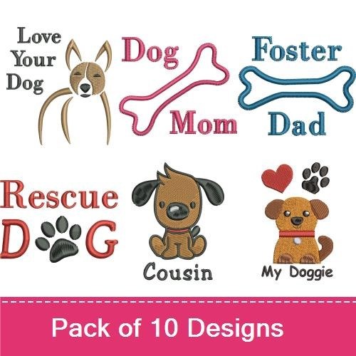 Dog Lover Embroidery Bundle – Love Your Dog & Rescue Dog (10 Designs)