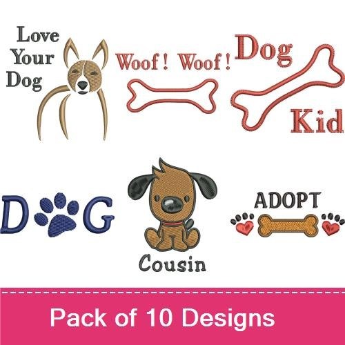Dog & Paw Print Embroidery Bundle – Woof! Love Your Dog (10 Designs)